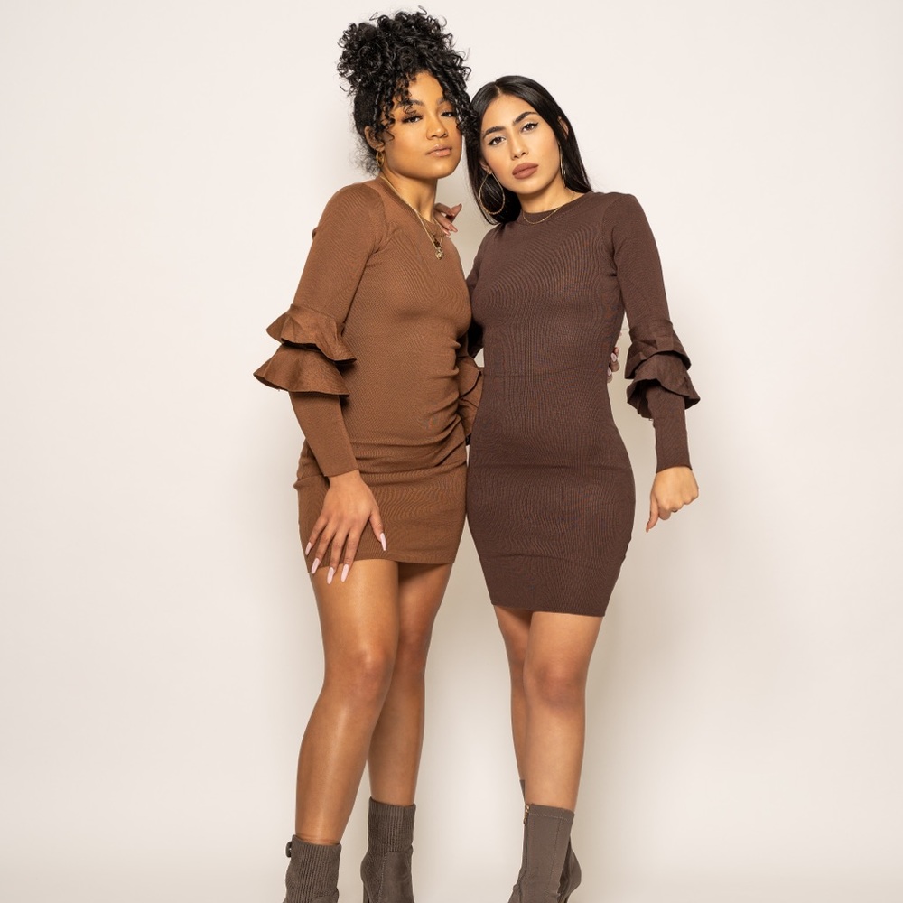 ‼️NEW Cocoa OR Caramel Flare Sleeve Sweater Dress